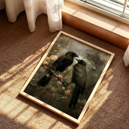 Raven Couple in Dark Forest Wall Art Print