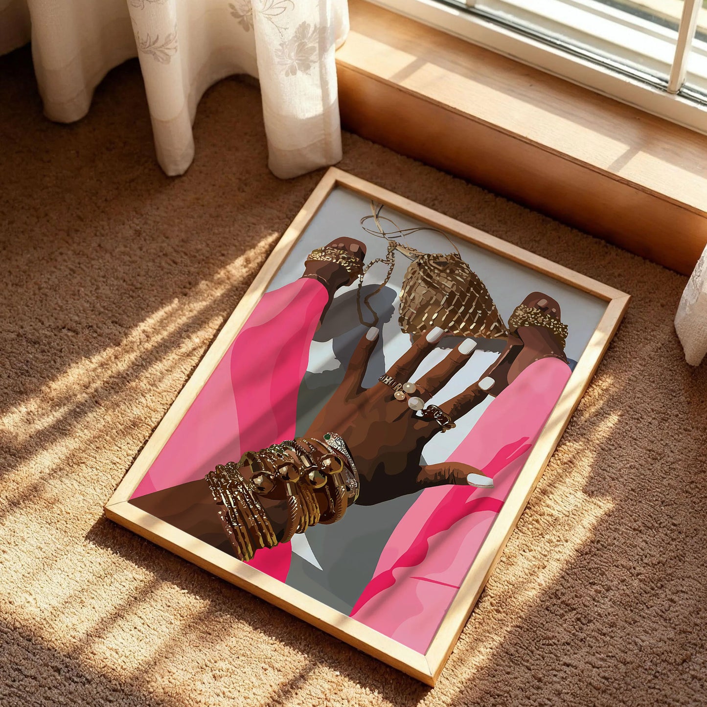 Black Women With Pink Rose Wall Art
