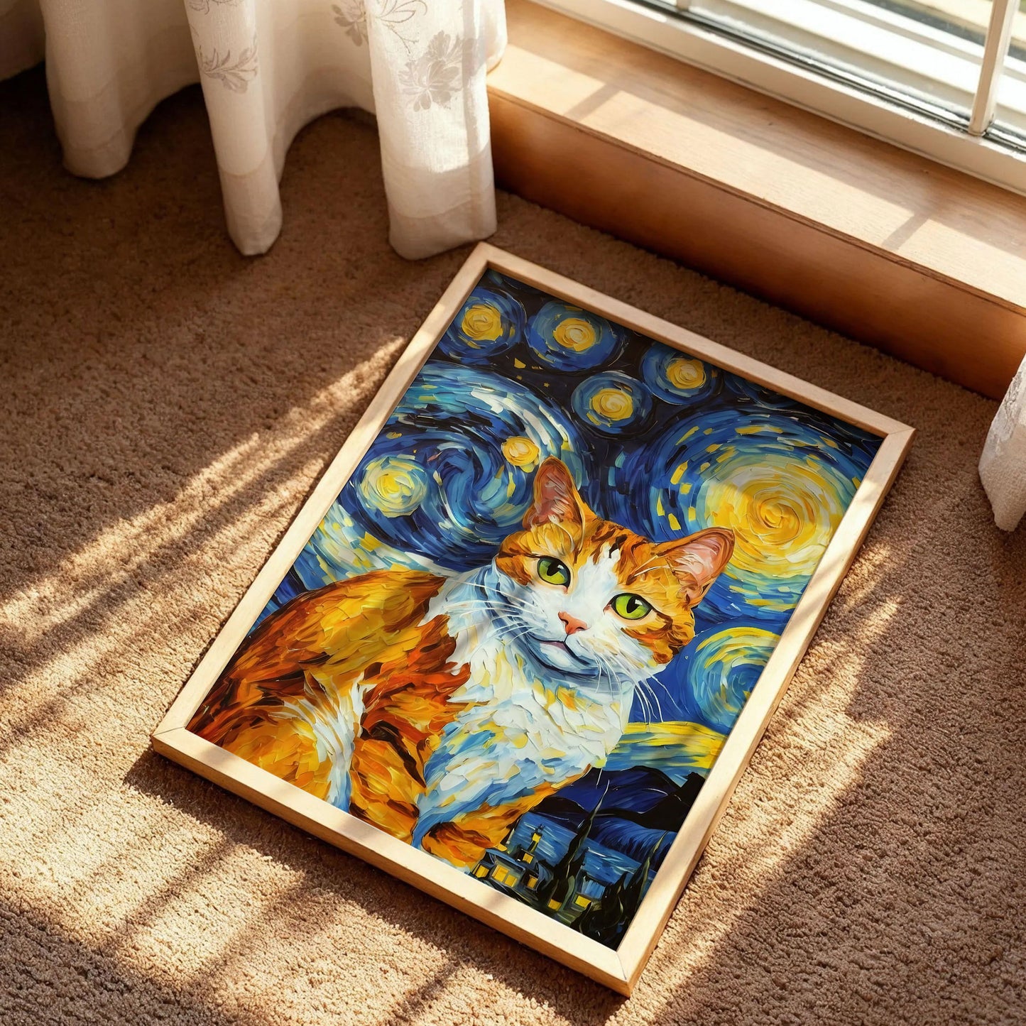 Starry Night With Ginger Cat Print