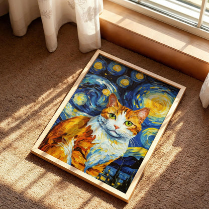 Starry Night With Ginger Cat Print