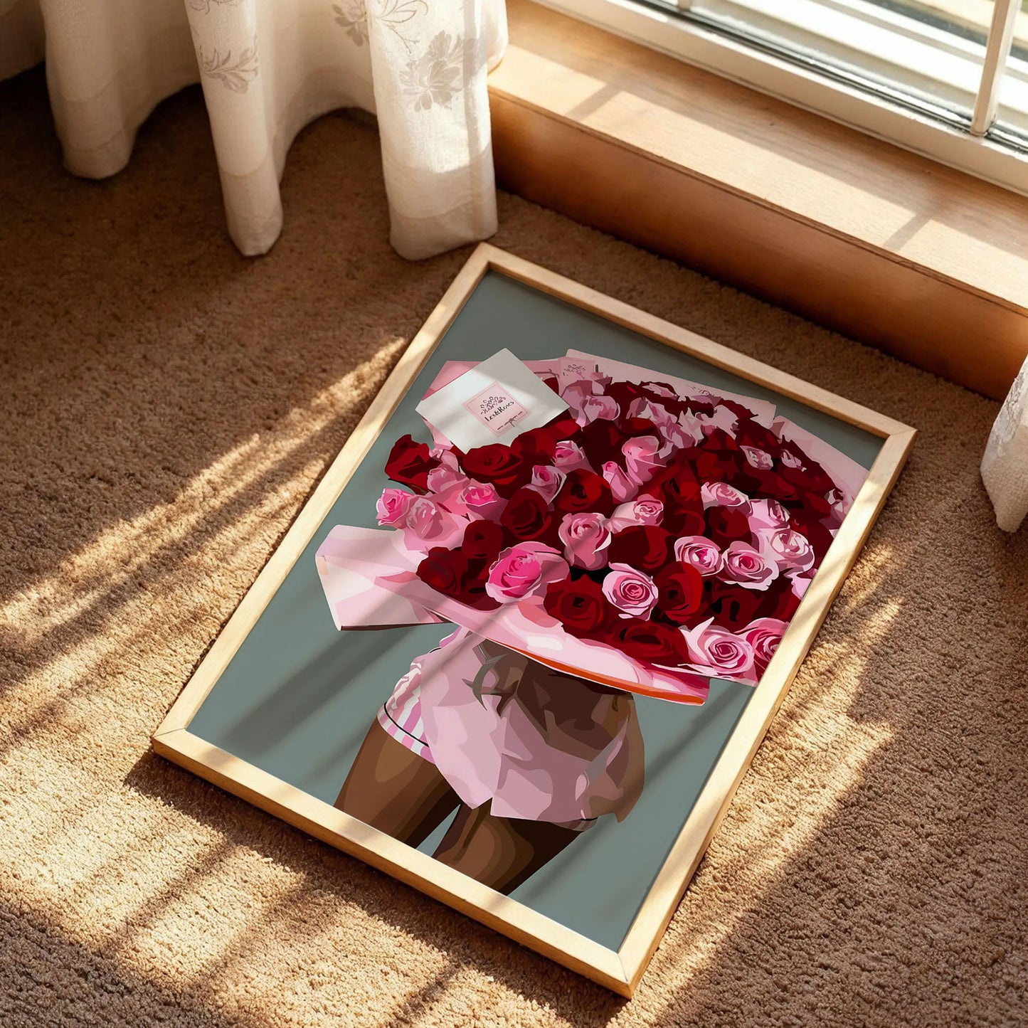 Black Woman Roses Bouquet Art Print