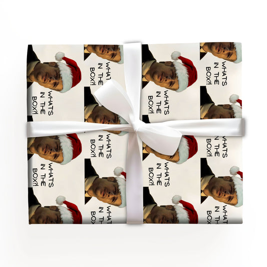 What's In the Box Wrapping Paper Sheet, Brad Pit Santa Hat Seven Movie Gift Wrap