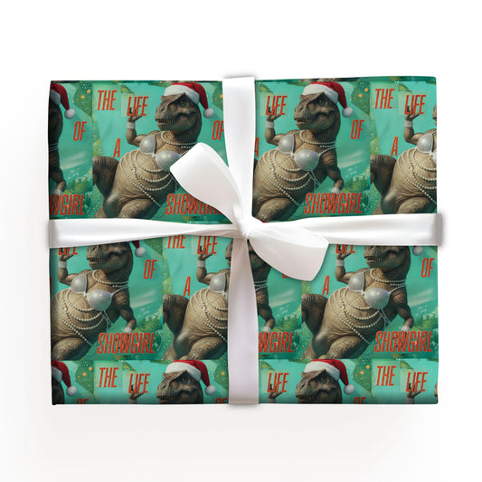 Christmas Dinosaur Sparkly Pink Showgirl Gift Wrap