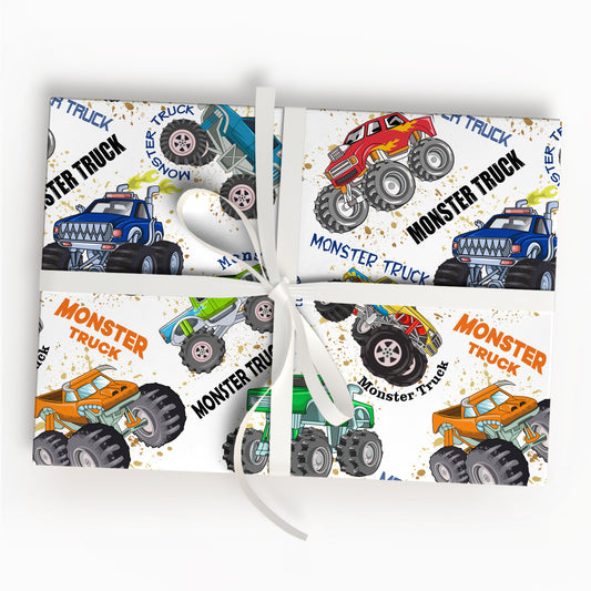 Monster Truck Christmas Wrapping Paper, Boy Gift Wrap
