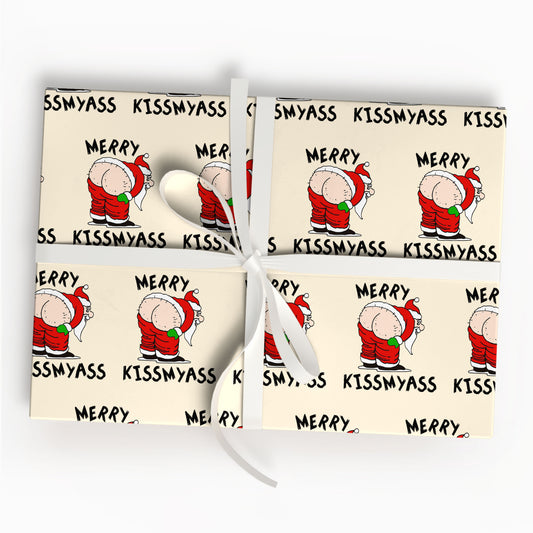 Merry Kissmyass Santa Xmas Gift Wrap with Holiday