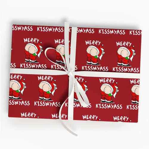 Merry Kissmyass Santa Christmas Wrapping Paper Sheets