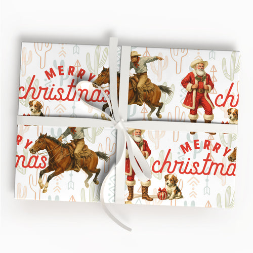 Santa Cowboy Christmas Wrapping Paper - Western Gift Wrap