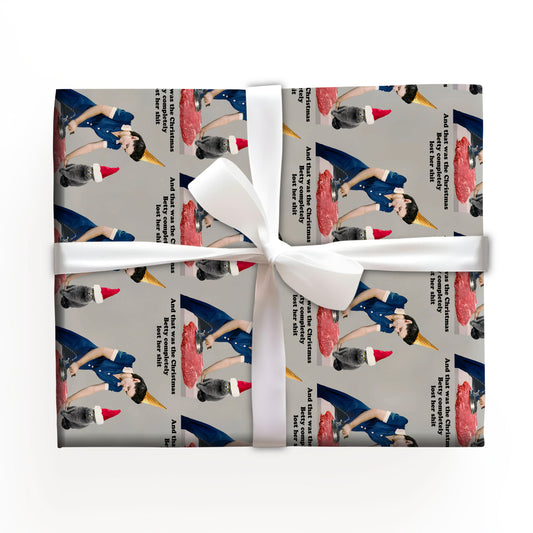 And that was the christmas betty completely lost her shit, Funny Stressed Lady Christmas Wrapping Paper