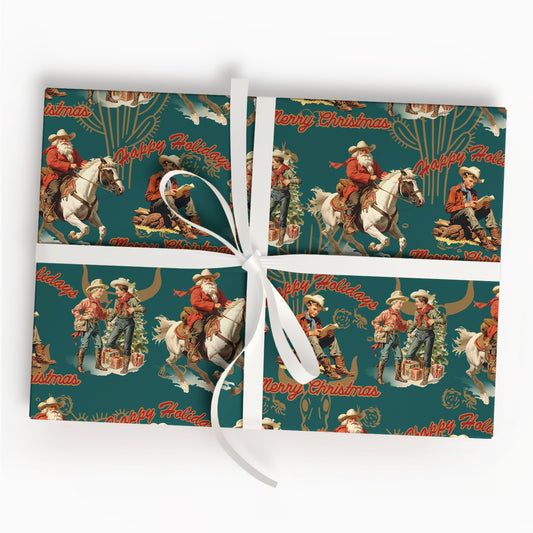 Santa Cowboy Christmas Wrapping Paper, Holiday Gift