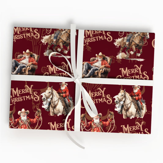 Cowboy Santa Christmas Wrapping Paper