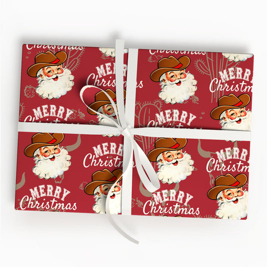 Cowboy Santa Christmas Wrap Gift