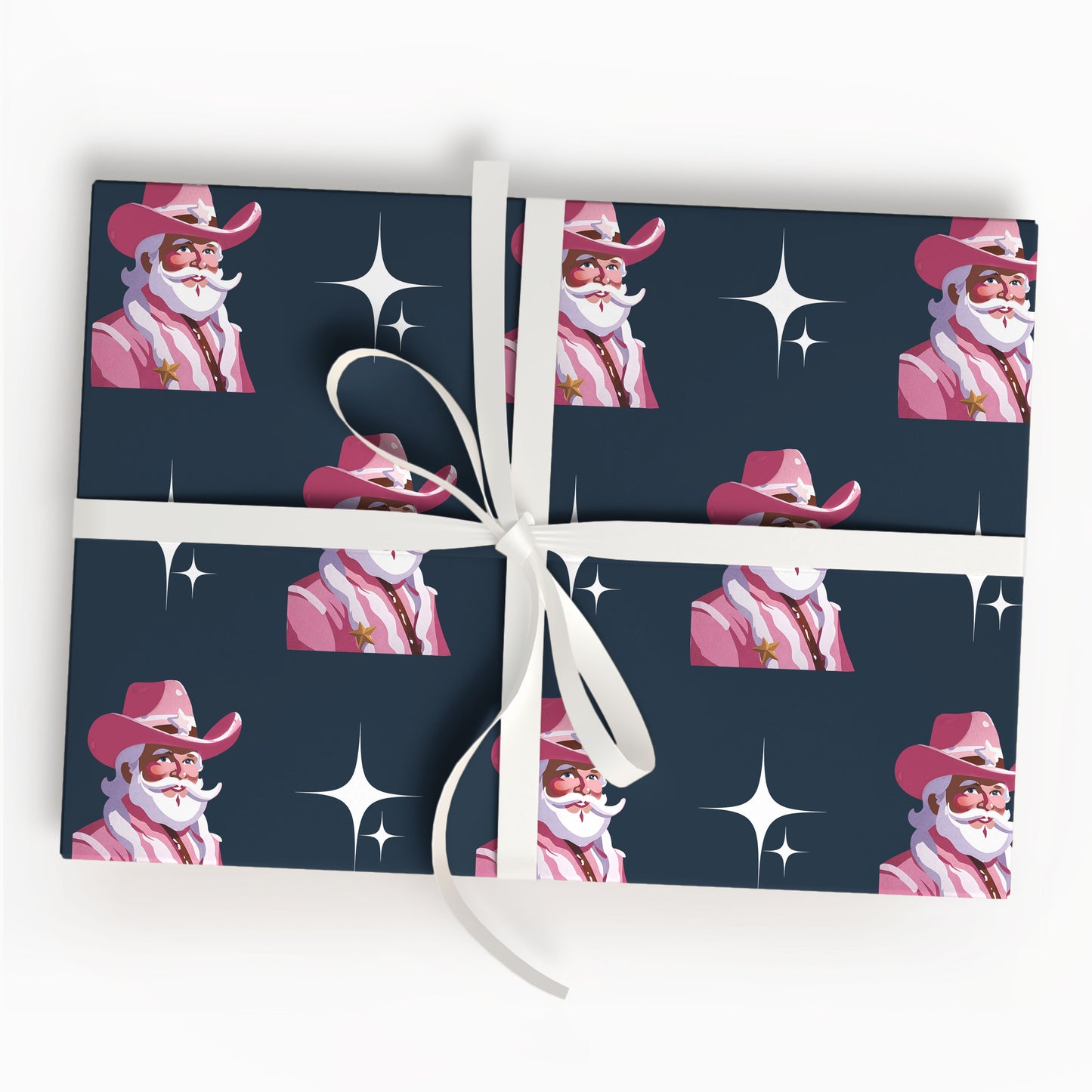 Christmas Santa Cowboy Wrapping Paper Sheet