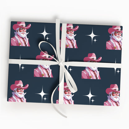 Christmas Santa Cowboy Wrapping Paper Sheet