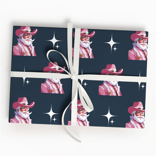 Christmas Santa Cowboy Wrapping Paper Sheet