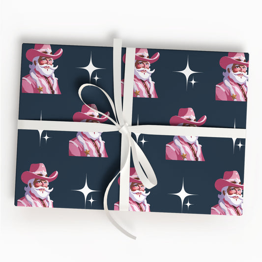 Christmas Santa Cowboy Wrapping Paper Sheet