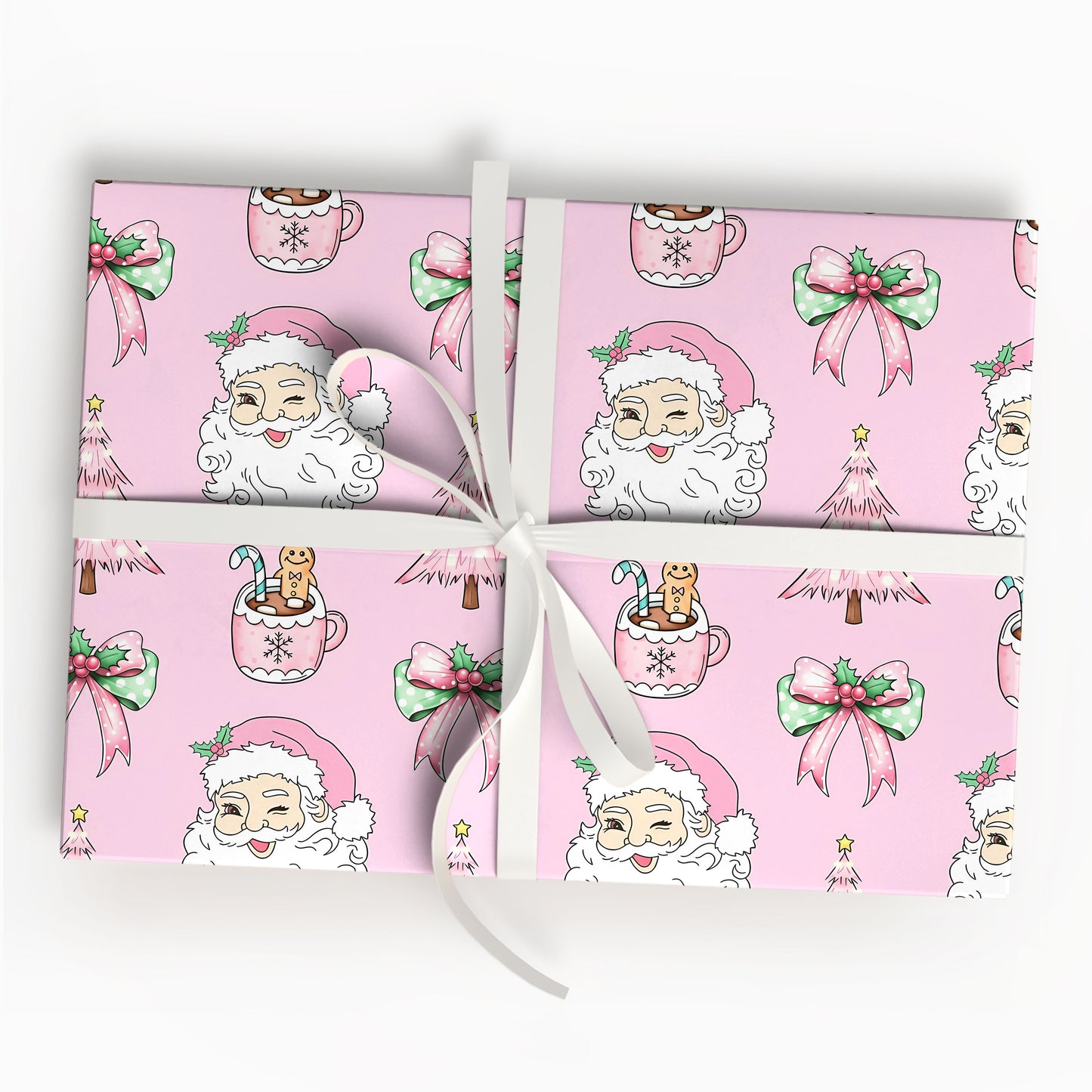 Funny Santa Pink Christmas Gift Wrap for Kids