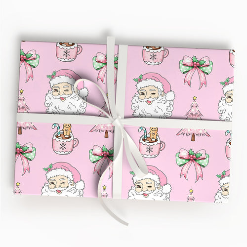 Funny Santa Pink Christmas Gift Wrap for Kids