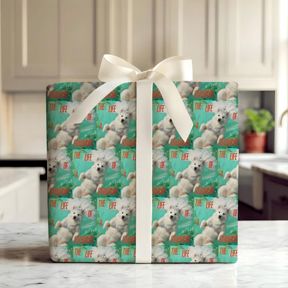 Samoyed  Aqua Red Pop Star Wrapping Paper
