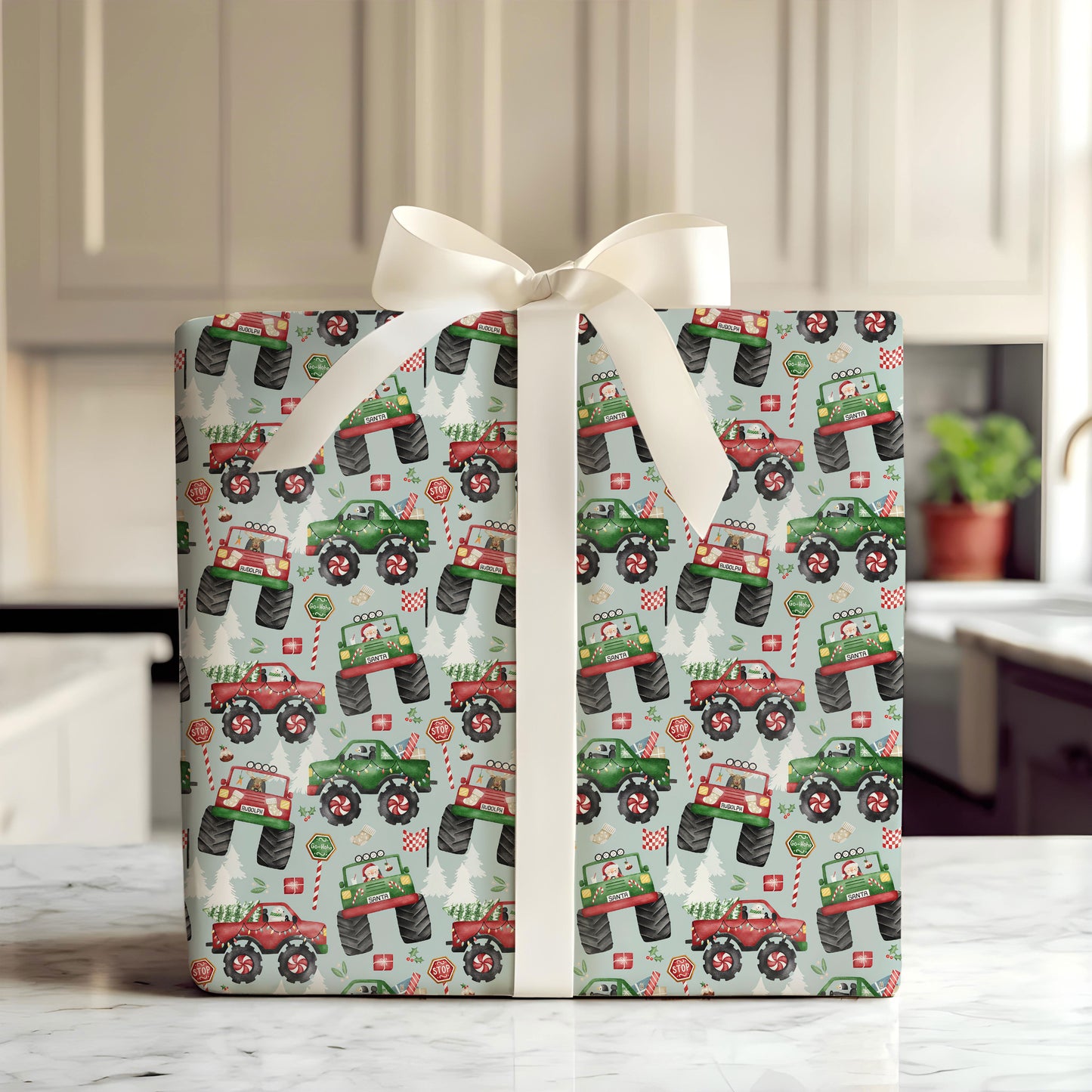 Monster Truck Christmas Wrapping Paper