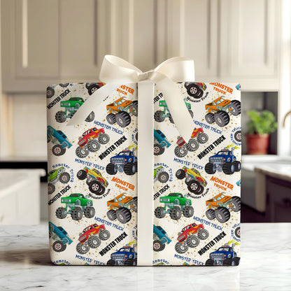 Monster Truck Christmas Wrapping Paper, Boy Gift Wrap