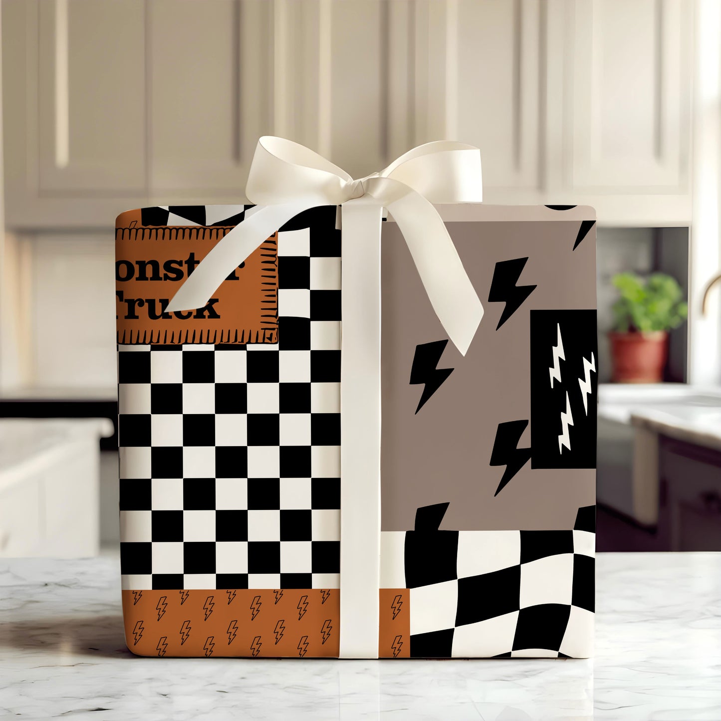 Monster Truck Christmas Wrapping Paper, Kids Birthday Gift Wrap