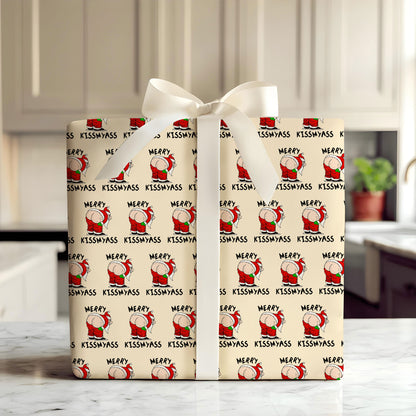 Merry Kissmyass Santa Xmas Gift Wrap with Holiday