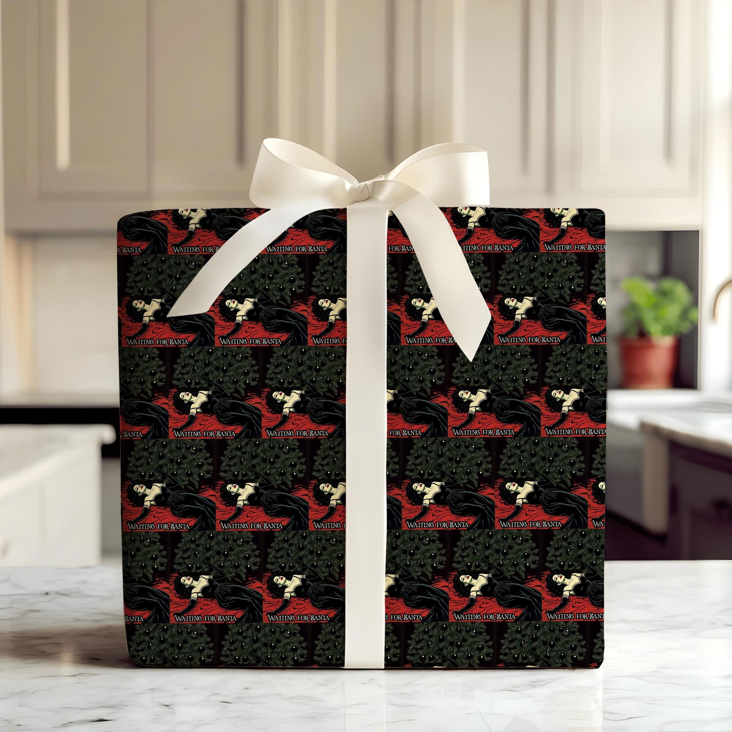 Gothic Waiting For Santa Wrapping Paper