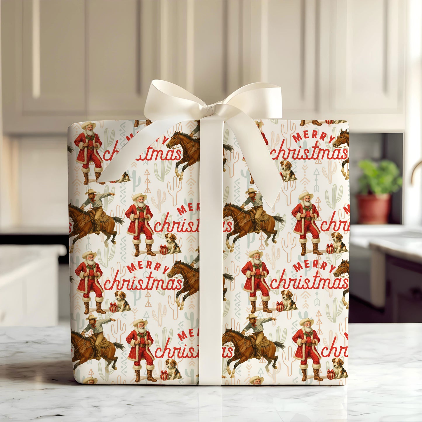Santa Cowboy Christmas Wrapping Paper - Western Gift Wrap