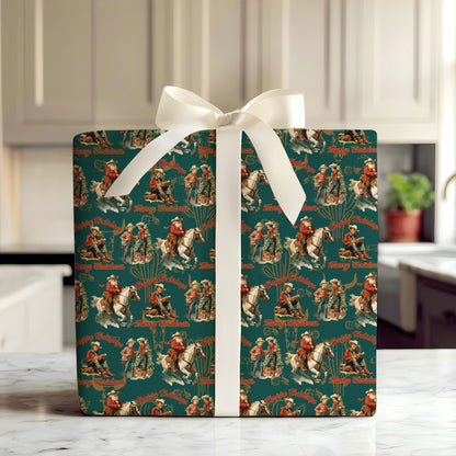 Santa Cowboy Christmas Wrapping Paper, Holiday Gift