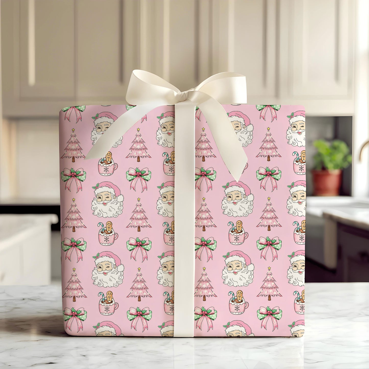 Funny Santa Pink Christmas Gift Wrap for Kids