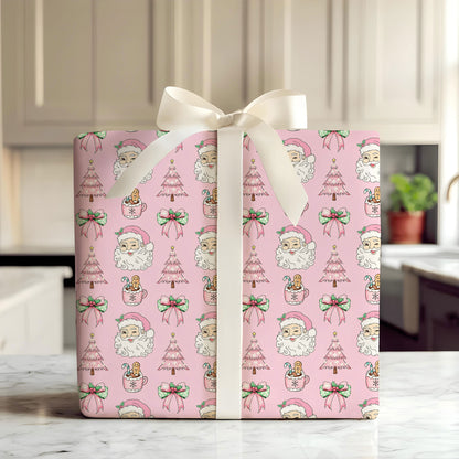 Funny Santa Pink Christmas Gift Wrap for Kids