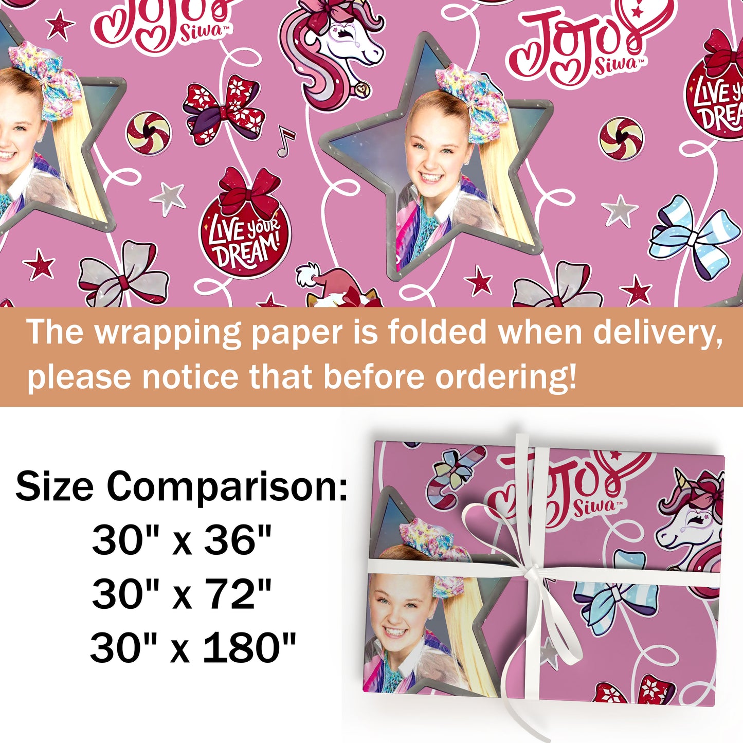 JoJo Siwa Christmas Wrapping Paper Sheets