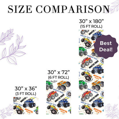 Monster Truck Christmas Wrapping Paper, Boy Gift Wrap