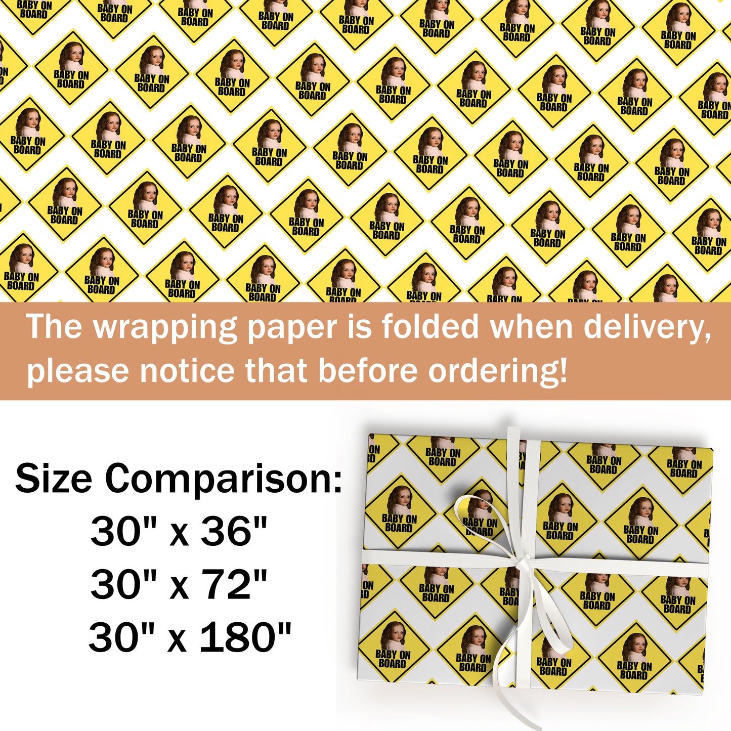Baby on Board Matte Gift Wrapping Paper Thick Easy to Fold
