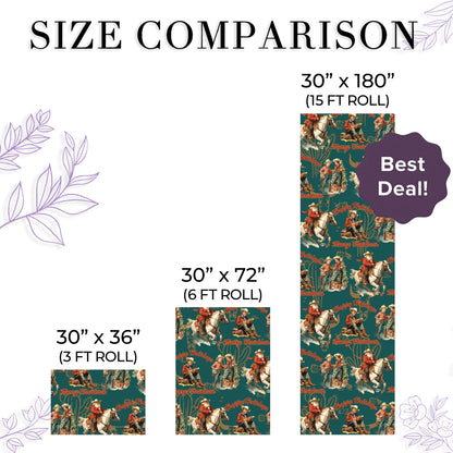 Santa Cowboy Christmas Wrapping Paper, Holiday Gift