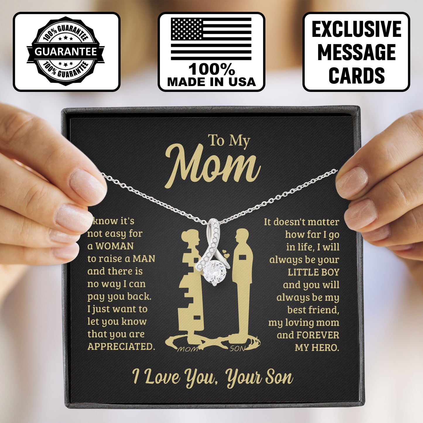 To My Mom Necklace with Message Card, Valentine, Mothers Day Gift, Sentimental Birthday Gifts