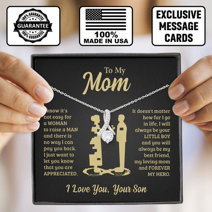 To My Mom Necklace with Message Card, Valentine, Mothers Day Gift, Sentimental Birthday Gifts