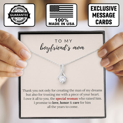 To My Boyfriend's Mom Necklace, Silver Love Knot Necklace for Women, Mothers Day Wedding Valentines Birthday Gifts