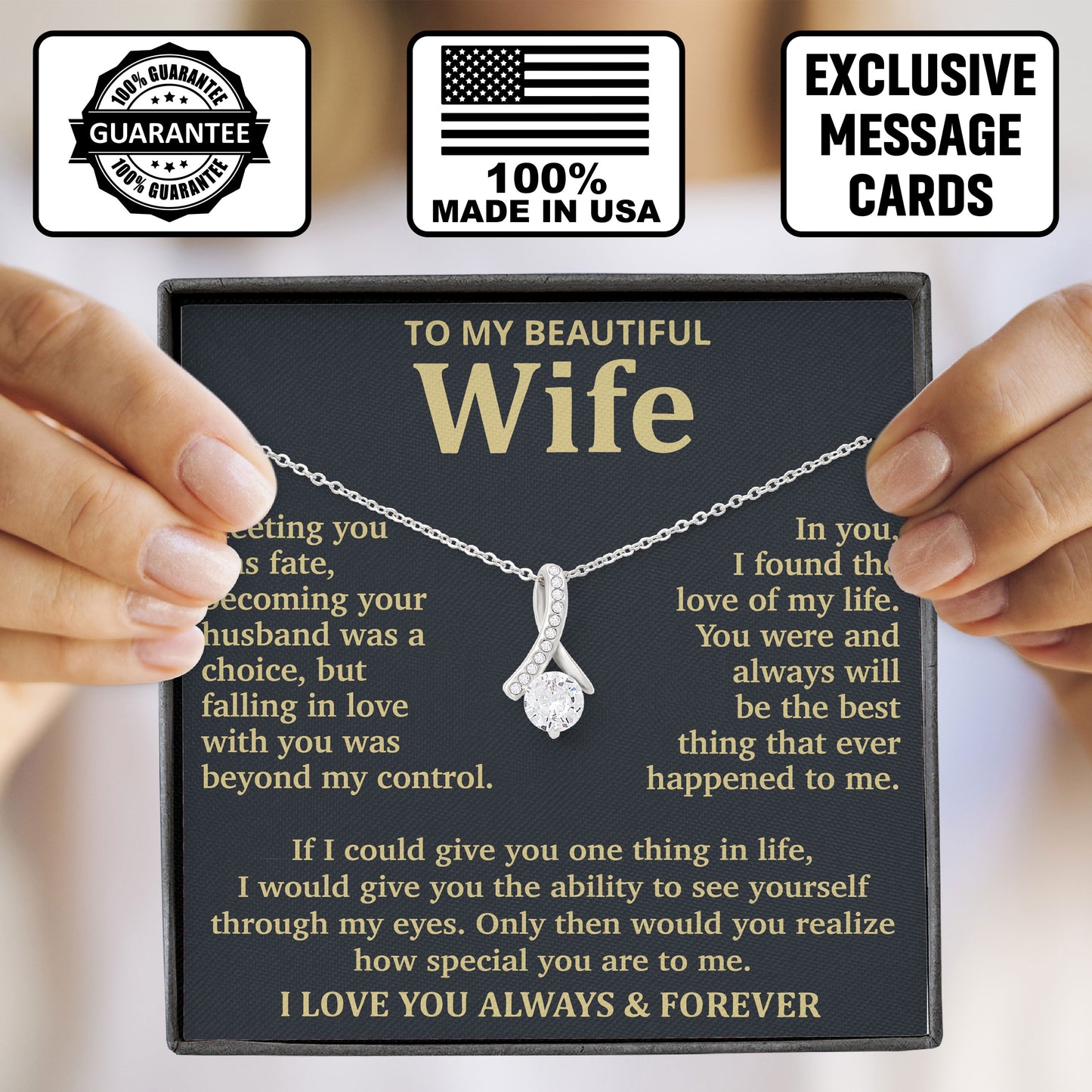 To My Beautiful Wife Necklace Gift Box with Sentimental Message Card