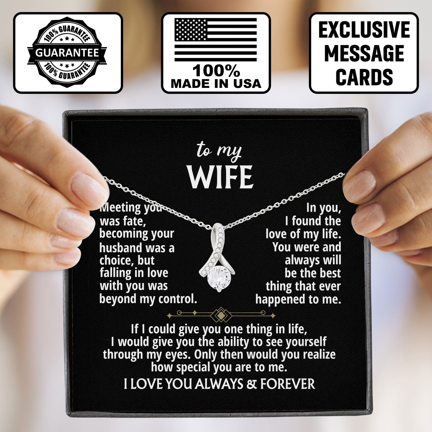 To My Beautiful Wife Necklace With Message Card