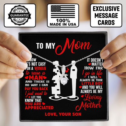 To My Mom Necklace Message & Elegant Box, Valentines Day, Mothers Day, Birthday, Wedding Gift