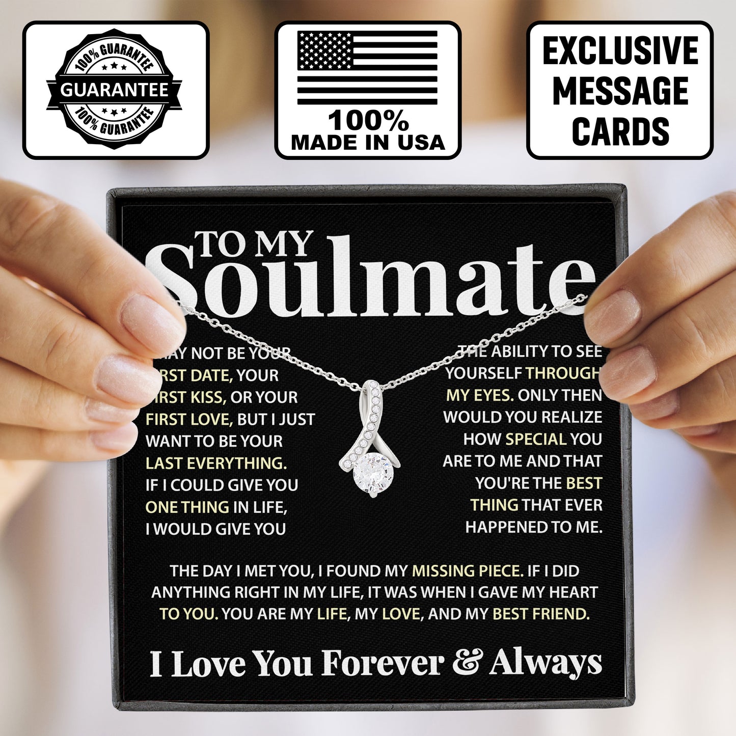To My Soulmate Necklace Gift Box with Sentimental Message Card From Boyfriend