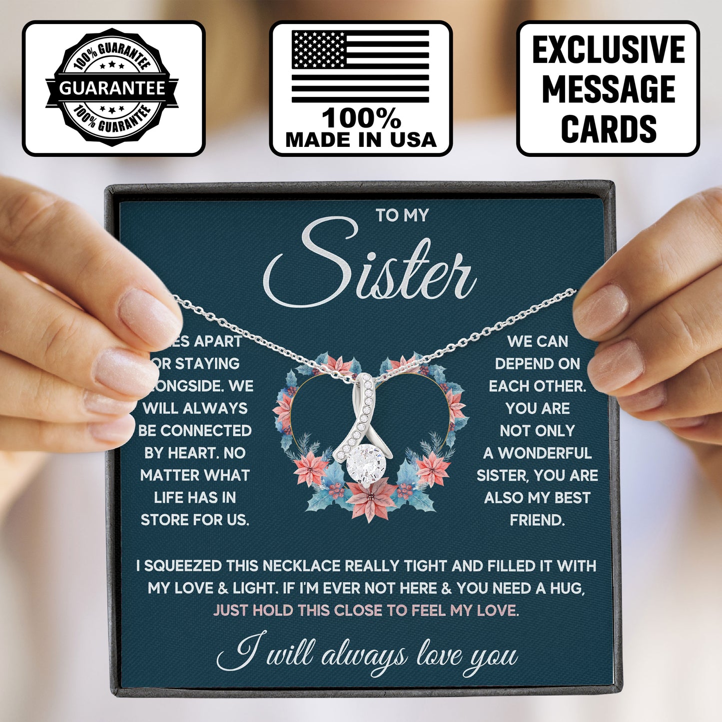 To My Sister Necklace With Message Gift From Brother, Sister Jewelry On Birthday, Mother's Day, Valentine's Day, Wedding Day Gift