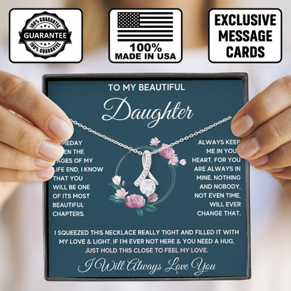 To My Beautiful Daughter Necklace 925 Sterling Silver Pendant Necklace Graduation Gifts Birthday Christmas Message Card＆LED Gift Box