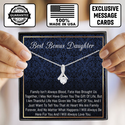 Best Bonus Daughter Necklace 925 Sterling Silver Pendant Necklace Graduation Gifts Birthday Christmas Message Card＆LED Gift Box
