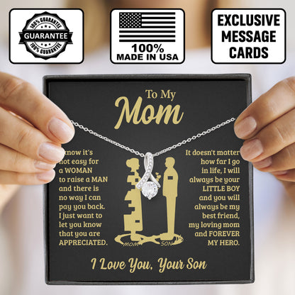 To My Mom Necklace with Message Card, Mothers Day Gift from Son, Sentimental Birthday Valentine Gifts
