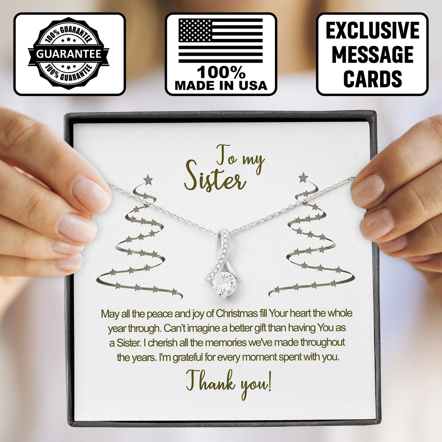 To My Sister Necklace Gift Box with Sentimental Message Card