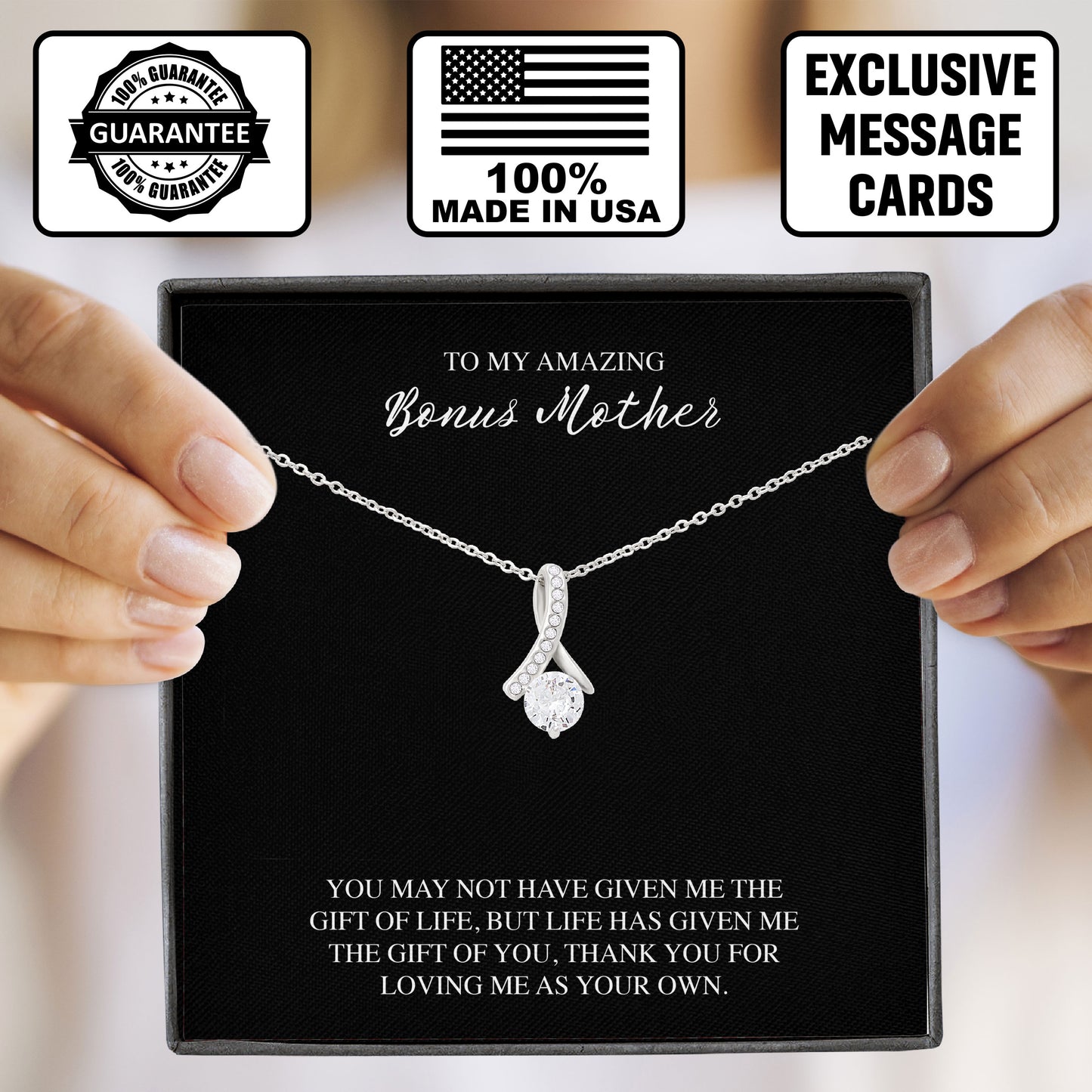 To My Amazing Bonus Mother Jewelry Gift from Son, Daughter