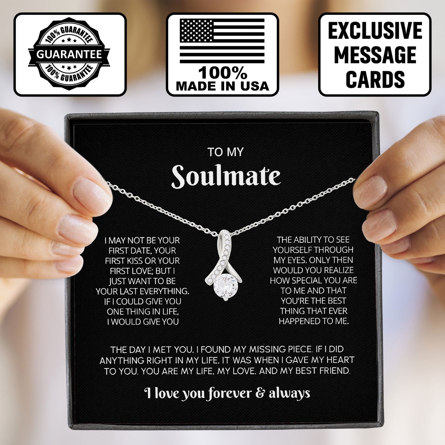 To My Soulmate Necklace with Message Card and Gift Box