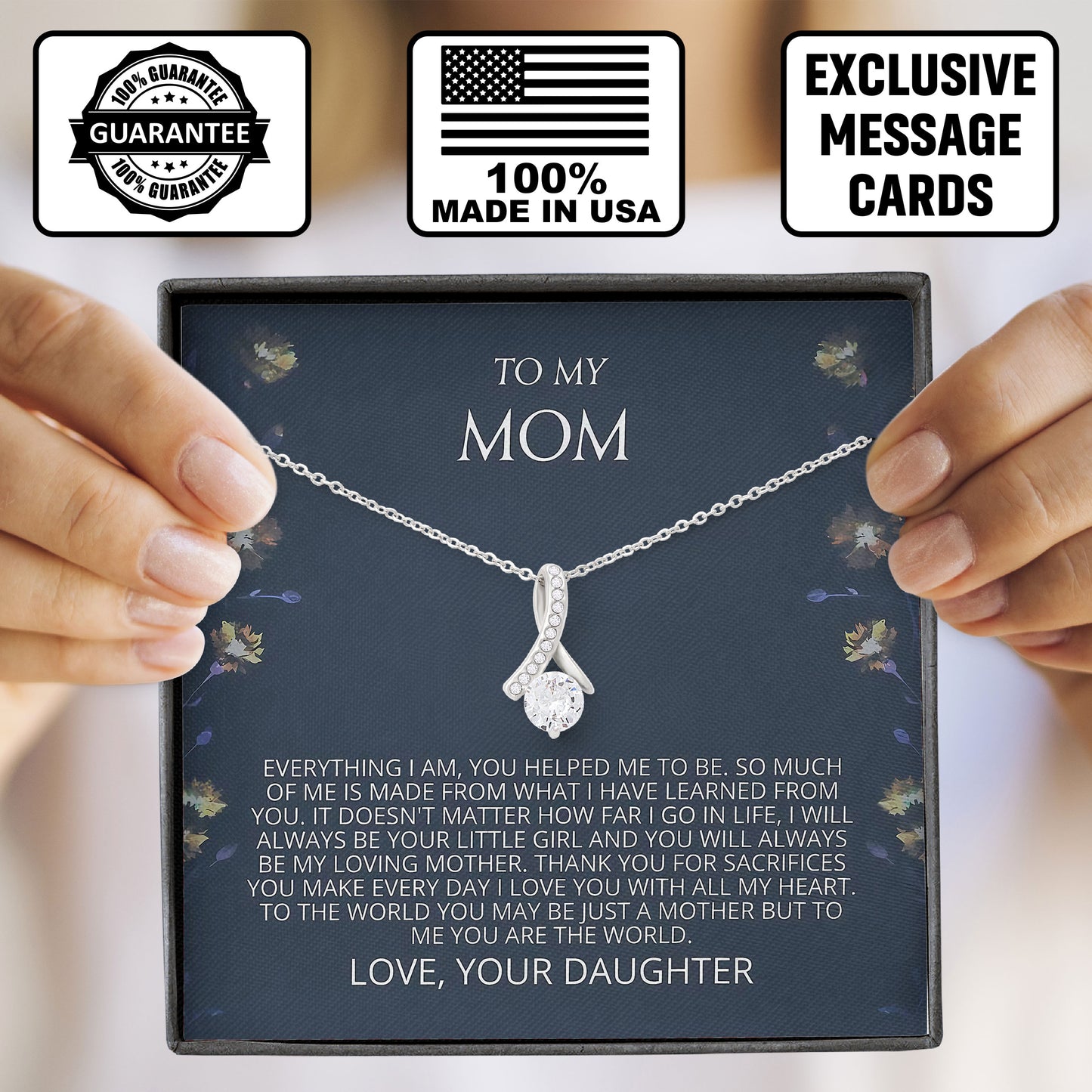 To My Mom Necklace With Heartfelt Message & Elegant Box - Birthday, Mothers Day, Sentimental Birthday